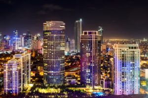Night shot of condominiums in Manila